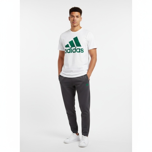 Adidas T-Shirt Mens Size M White Green Short Sleeve Large Logo Print Sportswear - Picture 1 of 5